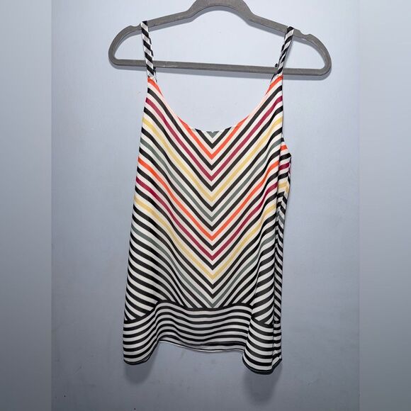 Cabi #5043 Linea Multicolor Rainbow Striped Chiffon Tank Top Blouse Small EUC - Picture 2 of 8